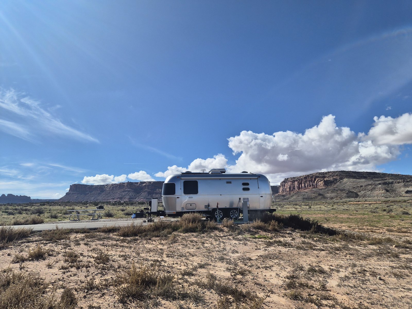 The Airstream at the campsite at Utahraptor