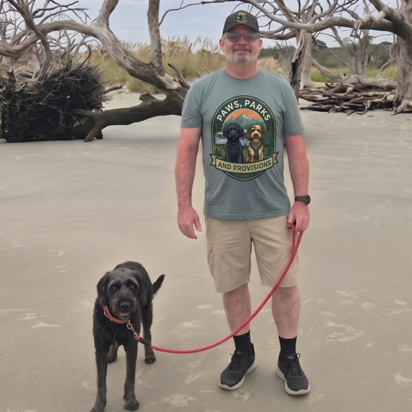 Wayne and Dublin on the beach